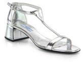 Thumbnail for your product : Prada Metallic Patent Leather T-Strap Sandals