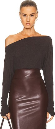 Enza Costa Cashmere Cuffed Off The Shoulder Long Sleeve Top in Brown