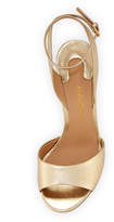 Thumbnail for your product : Ferragamo Arsina 105 Metallic Curved Wedge Sandals, Mekong Gold