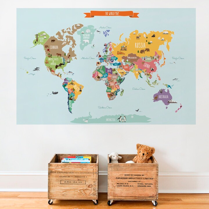Etsy World Map Decal Kids' Room Peel & Stick Poster