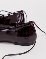 Thumbnail for your product : ASOS DESIGN Laffy ghillie ballet flats in deep burgundy