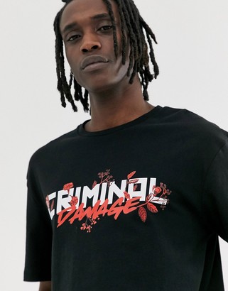 Criminal Damage oversized t-shirt in black with logo-White