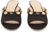 Thumbnail for your product : Gucci Lyric Gg Crystal Embellished Moire Mules - Womens - Black
