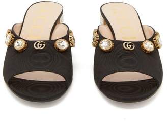 Gucci Lyric Gg Crystal Embellished Moire Mules - Womens - Black