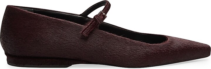 Loulou de Saison Women's Leone Effect Sharp Calf Hair Ballerina Flat Pumps - Burgundy - Size 11
