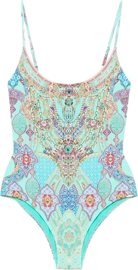 Camilla Embellished Paisley-Print Swimsuit