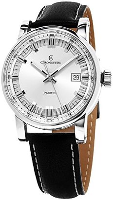 Chronoswiss Grand Pacific Men's Silver Dial Black Leather Strap Automatic Swiss Watch CH-2883B-SI