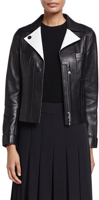 Jason Wu Lambskin Leather Jacket w/ Contrast Facing, Black/Shell White