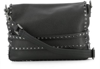 Valentino Men's Black Leather Messenger Bag.