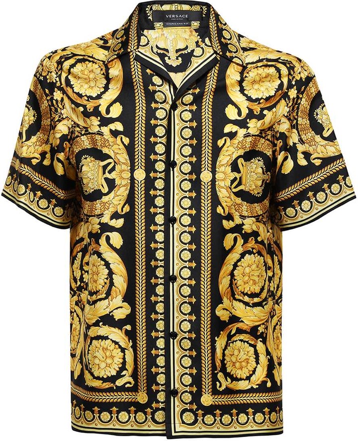 Versace Green and Gold Hawaiian Shirt with All-Over Barocco Print in Silk  Man - ShopStyle