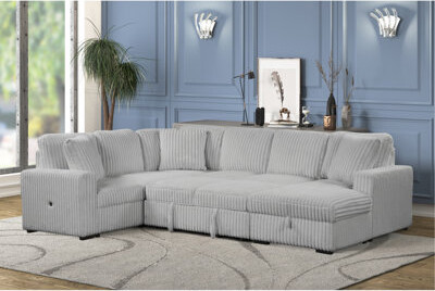 Everly Quinn Grande Modern Style Sectional Sofa With USB-C, Sleeper Function & Storage Made With Wood In Gray