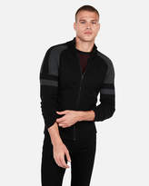 Thumbnail for your product : Express Striped Sleeve Mock Neck Zip Front Cardigan