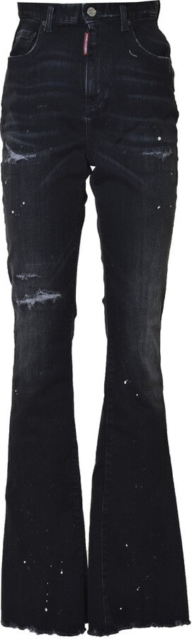 DSQUARED2 High Waist Flare Jeans In Black Cotton