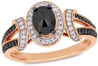 Black Diamond 10K Rose Gold, 1 CT. T.W. Diamond Oval Halo Ring