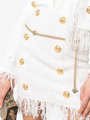 Balmain Tweed Shredded Hem Gold Tone Button Skirt
