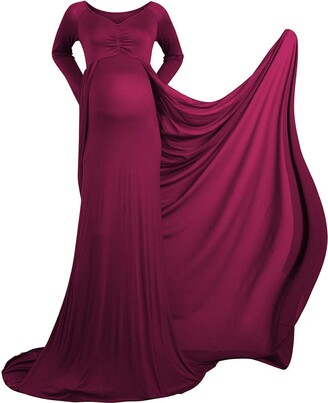 FYMNSI Maternity Dress for Photography Women Off Shoulder Baby Shower Flowy Gown