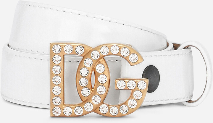 Dolce & Gabbana Polished calfskin belt with rhinestone-detailed logo -  ShopStyle