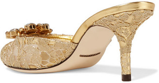 Dolce & Gabbana Crystal-embellished Metallic Corded Lace Mules - Gold