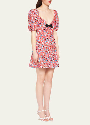 Miu Miu Botanical-Print Silk Dress w/ Bow - ShopStyle