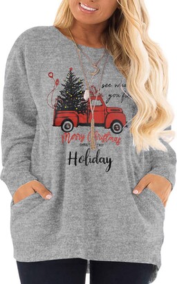 DOLNINE Plus Size Ugly Christmas Sweater for Women Lightweight Cozy  Sweatshirts Pocket Tops Grey SD008-28W - ShopStyle