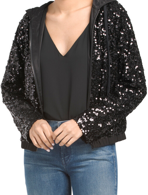 sequin hooded jacket