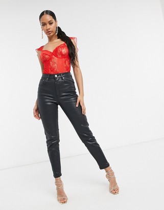 Love & Other Things cap sleeve lace bodysuit in red