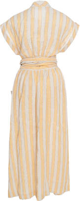 Three Graces London Clarissa Striped Linen-Blend Midi Wrap Dress