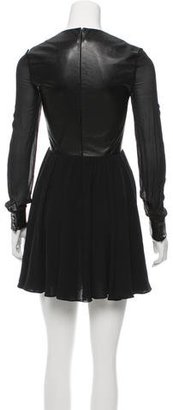 Saint Laurent Leather-Accented Silk Dress
