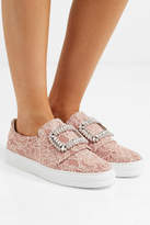 Thumbnail for your product : Roger Vivier Sneaky Viv Crystal-embellished Lace Slip-on Sneakers - Antique rose