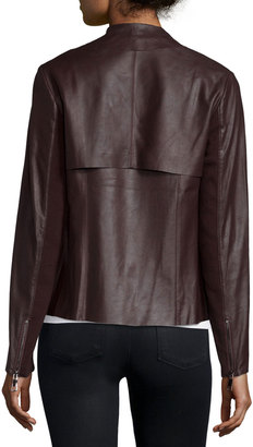 Neiman Marcus Neiman Marcus Asymmetric Cropped Leather Trench Jacket, Raisin