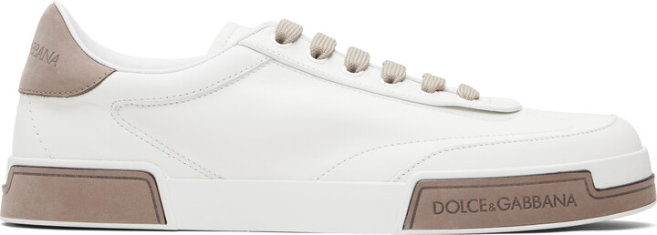 Dolce & Gabbana White & Taupe Calfskin Portofino Yacht Sneakers