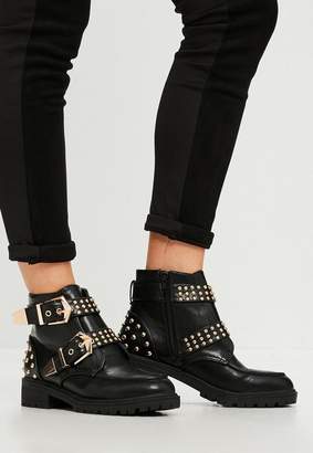 Missguided Studded Chunky Cut Out Sole Ankle Boots