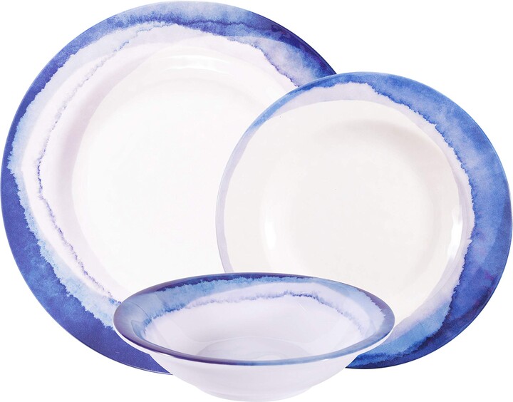 Prepara First Design Global DNS0519 Abstract Elegant Blue and White 12 Piece Melamine Dinnerware, Unique Dish Set for Parties or Everyday Use, Service for 4