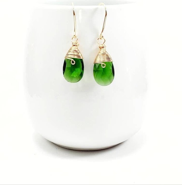 Etsy Emerald Earrings Dangle, Dainty Teardrop Earrings, Jade For Women, Long Bridal Earrings, Emerald Drop