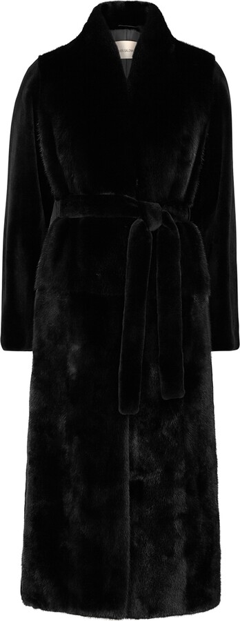 Mink Intarsia Short Hooded Wrap Coat - Ready to Wear