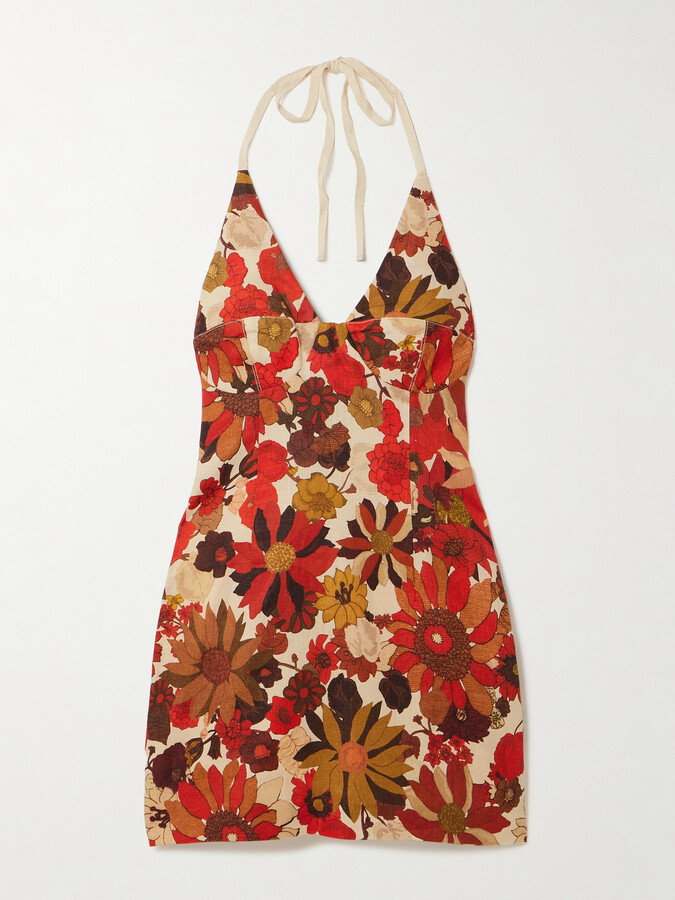SIR. - Castella Floral-print Linen Halterneck Mini Dress - Multi