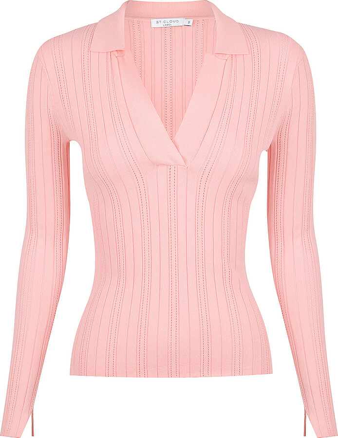 St Cloud Label - Kendall Stitch Knit Polo Top - Confetti Pink - ShopStyle