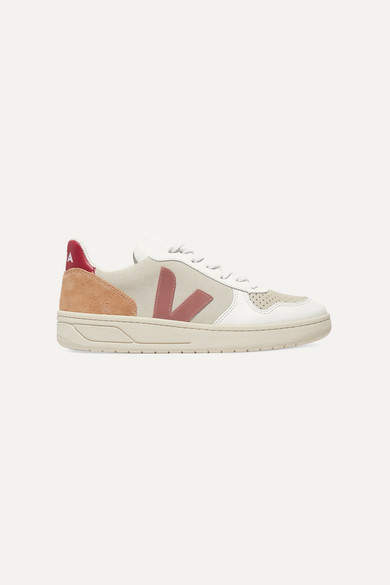 Veja Net Sustain V-10 Mesh, Suede And Leather Sneakers - White - ShopStyle