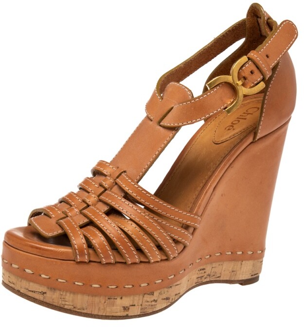 tan leather wedges