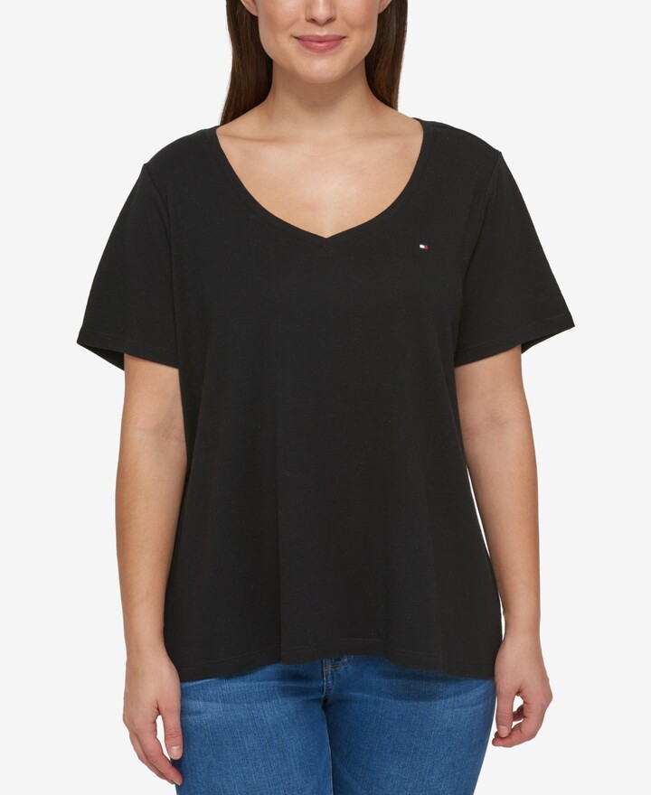 Tommy Hilfiger Plus Size Cotton V-Neck T-Shirt - ShopStyle