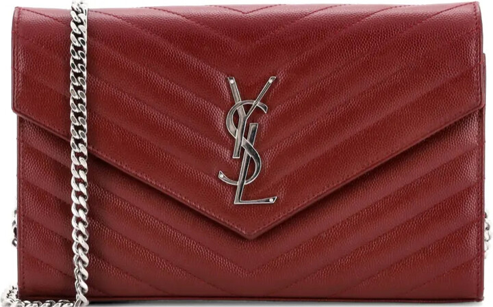 Saint Laurent Pre-Owned Classic Monogram Wallet on Chain Matelasse Chevron Leather Medium crossbody bag