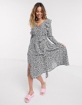 Thumbnail for your product : Glamorous long sleeve midi tea dress in mono ditsy print