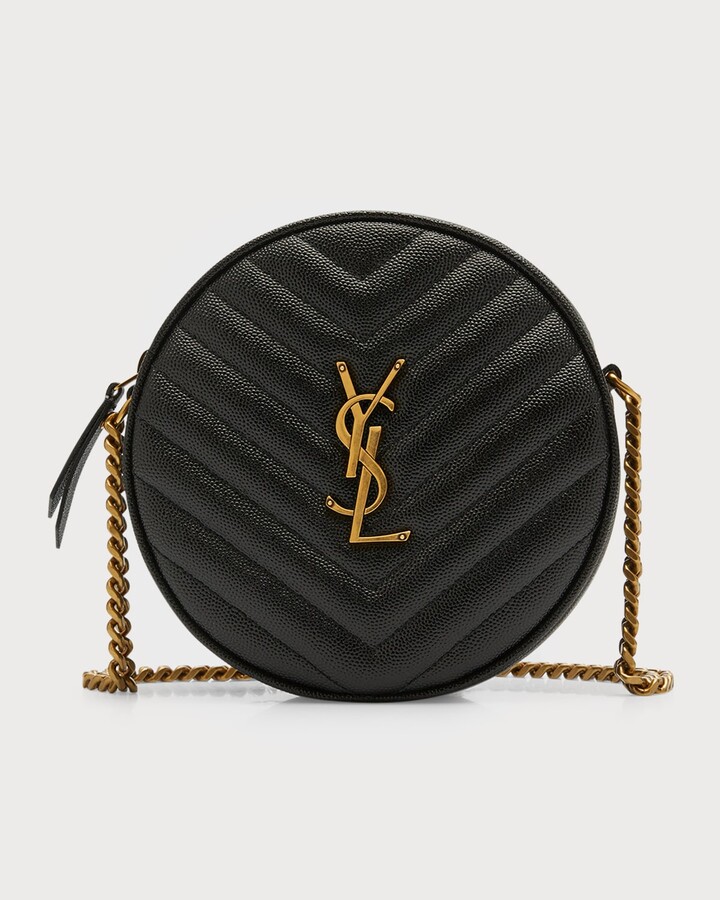 Saint Laurent Vinyle Round Crossbody Bag in Quilted Grained Leather