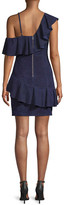 Thumbnail for your product : Alice + Olivia Suede One-Shoulder Ruffle Dress