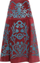 Thumbnail for your product : RED Valentino Leather-appliqued Suede Midi Skirt