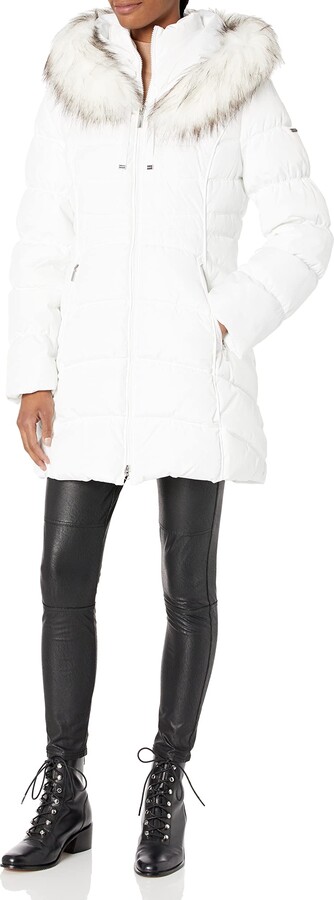 Laundry by Shelli Segal Women's 3/4 Hooded Puffer Jacket With Faux Fur Trim  Down Alternative Coat - ShopStyle