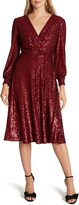 Thumbnail for your product : Tahari Long Sleeve Sequin Faux Wrap Dress