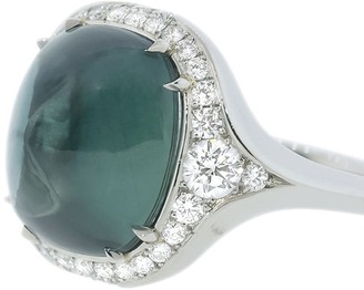 Bayco Platinum Sugarloaf Cabochon Green Sapphire And Diamond Ring