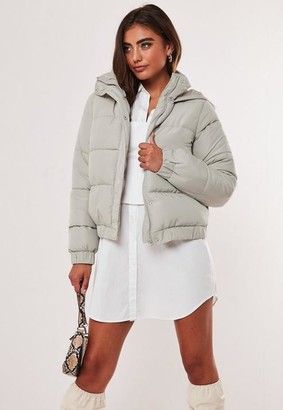 Missguided Grey Hooded Puffer Jacket
