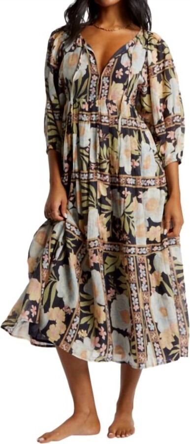 Lost Cove Midi Dress In Black Sands